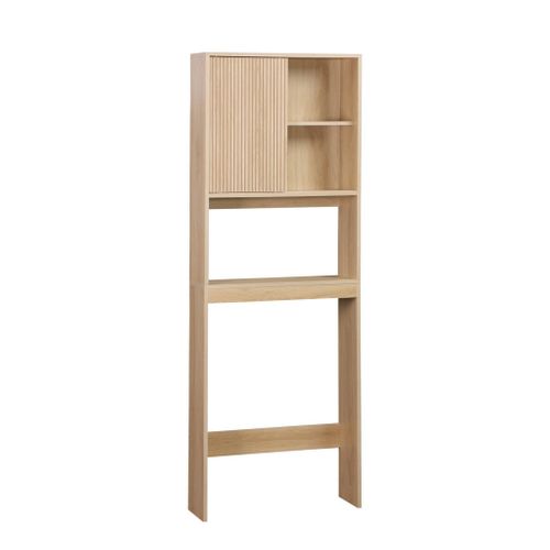 Etagère / Meuble Wc Linear Avec Portes Coulissantes. 3 Espaces De Rangement. Naturel. 64 X 20 X 180