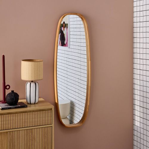 Miroir Rectangulaire Jamie En Bois D'hévéa. Bords Arrondis. Couleur Bois Clair. 120 Cm