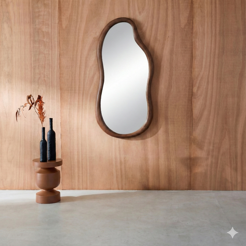 Miroir Organique Austin En Bois D'hévéa. Couleur Noyer. 70 Cm