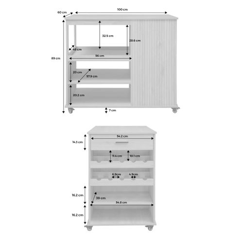 Desserte De Cuisine Naturelle Avec Range Bouteilles. Batz. 5 Étagères. Avec Roulettes. 100 X 60 X