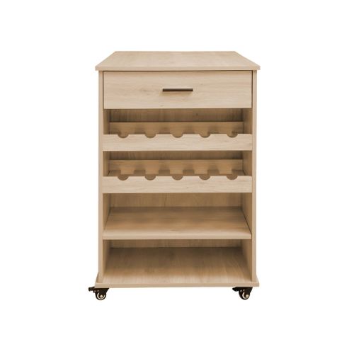 Desserte De Cuisine Naturelle Avec Range Bouteilles. Batz. 5 Étagères. Avec Roulettes. 100 X 60 X