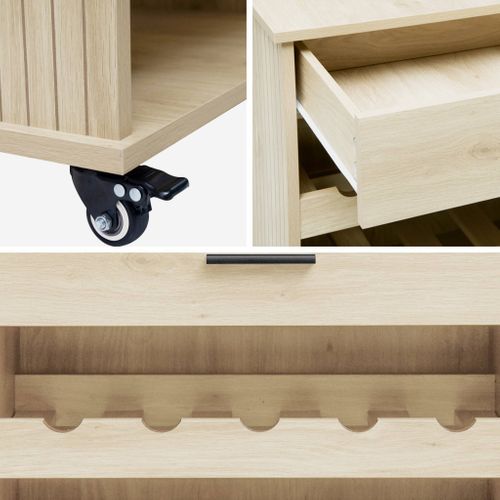 Desserte De Cuisine Naturelle Avec Range Bouteilles. Batz. 5 Étagères. Avec Roulettes. 100 X 60 X