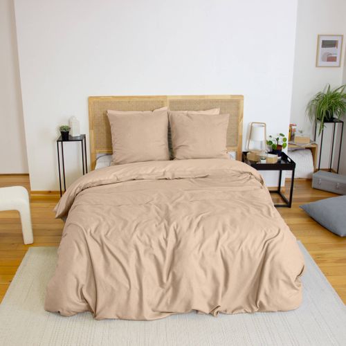 Parure De Lit Espiga Grège 2 Places. Réversible. Bi-matière. 260 X 240 Cm