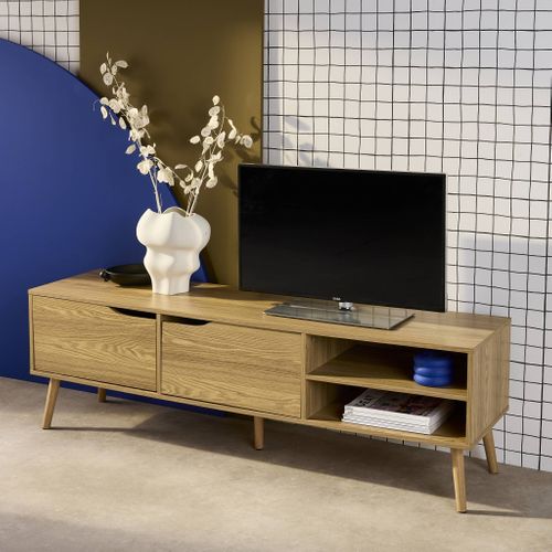 Meuble TV Effet Frêne. 2 Portes. 1 Étagère. 160cm