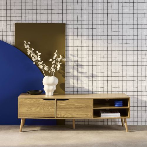 Meuble TV Effet Frêne. 2 Portes. 1 Étagère. 160cm