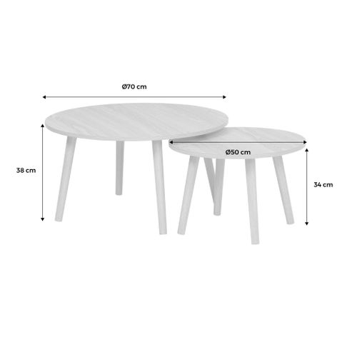 Lot De 2 Tables Basses Rondes Effet Frêne Népal