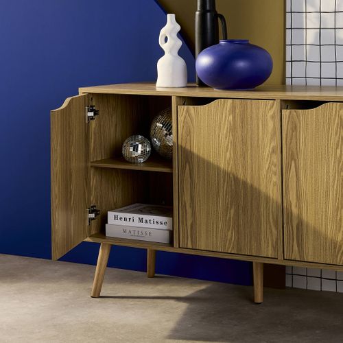 Buffet De Rangement Effet Frêne 3 Portes Et 3 Étagères. Buffet Bas. 120cm