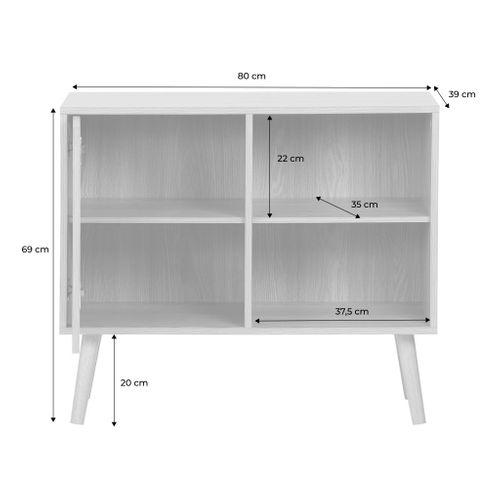 Buffet De Rangement Effet Frêne 1 Porte. 2 Étagères. Buffet Bas. 80cm