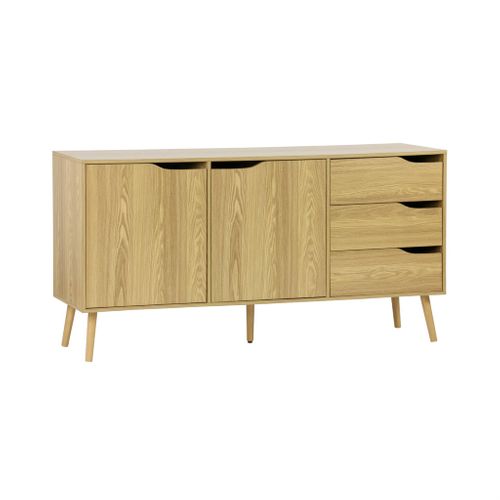 Buffet De Rangement Scandinave. Buffet Haut. Vaisselier. 2 Portes. 3 Tiroirs. Effet Frêne. 160cm