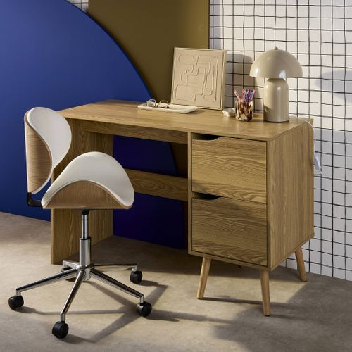 Bureau à 2 Tiroirs Effet Frêne