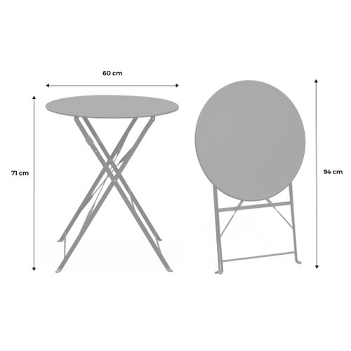 Table De Jardin Bistrot Ronde Ø60cm Pliable En Acier Thermolaqué