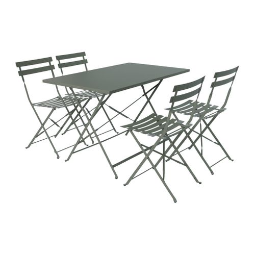 Table De Jardin Bistrot Pliante Métal + 4 Assises 110 X 70cm. Avec Quatre Chaises Pliantes. Acier