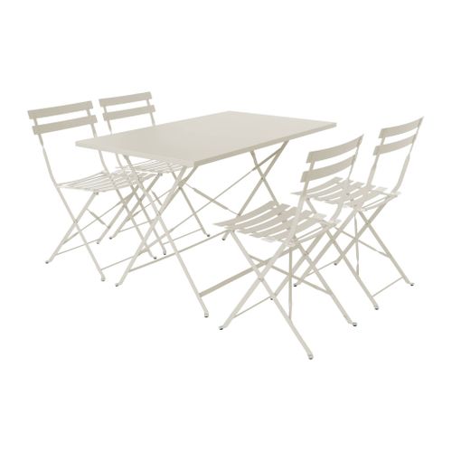 Table De Jardin Bistrot Pliante Métal + 4 Assises 110 X 70cm. Avec Quatre Chaises Pliantes. Acier