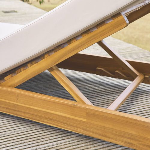 Lot De 2 Bains De Soleil Beige Dorina En Acacia Et Polyester. 3 Positions. Housse Déhoussable. 198