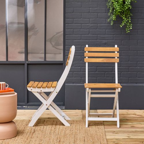 Lot De 2 Chaises De Jardin Calena Pliables Acacia Blanc. 40 X 52 X 85 Cm