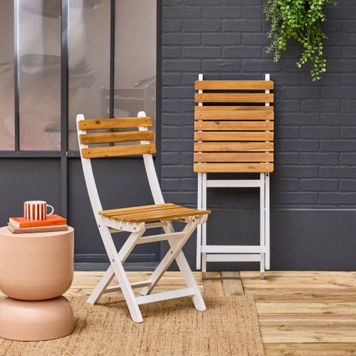 Lot De 2 Chaises De Jardin Calena Pliables Acacia Blanc. 40 X 52 X 85 Cm