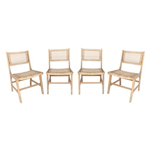 Lot De 4 Chaises De Jardin Ocara. Cannage Et Bois. L 61 X 51 X 85cm
