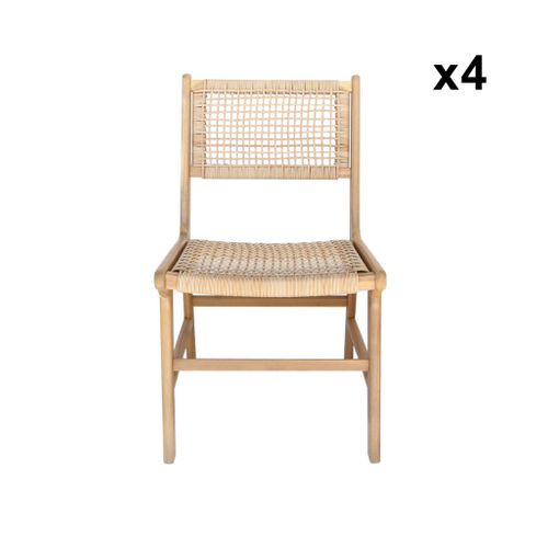 Lot De 4 Chaises De Jardin Ocara. Cannage Et Bois. L 61 X 51 X 85cm