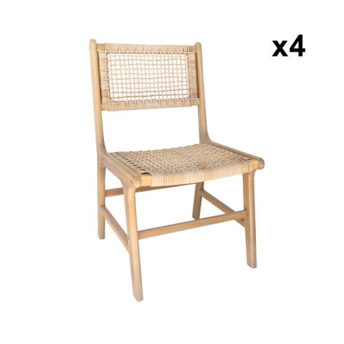 Lot De 4 Chaises De Jardin Ocara. Cannage Et Bois. L 61 X 51 X 85cm
