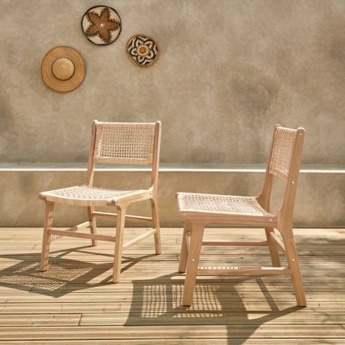 Lot De 2 Chaises De Jardin Ocara. Cannage Et Bois. L 61 X 51 X 85cm