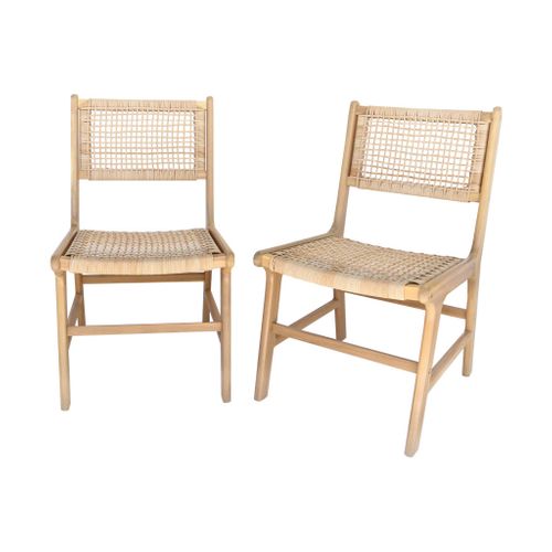 Lot De 2 Chaises De Jardin Ocara. Cannage Et Bois. L 61 X 51 X 85cm