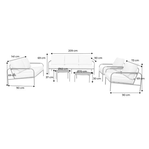 Salon De Jardin Luanda En Acier. 7 Places. Kaki
