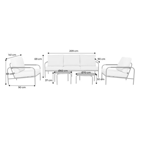 Salon De Jardin Luanda En Acier. 5 Places. Kaki