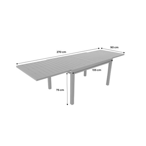 Table De Jardin Elora Extensible Aluminium Blanc. 8 Places. 135 / 270 X 90 X 75 Cm