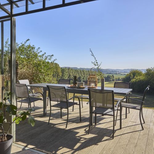 Table De Jardin Elora Extensible Aluminium Anthracite. 8 Places. 135 / 270 X 90 X 75 Cm