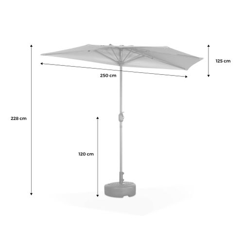 Demi-parasol De Balcon D.250cm  – Calvi – Droit. Mât Central En Aluminium Avec Manivelle