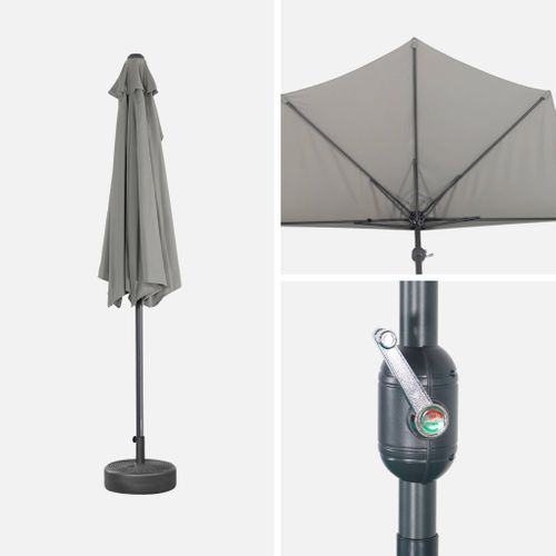Demi-parasol De Balcon D.250cm  – Calvi – Droit. Mât Central En Aluminium Avec Manivelle
