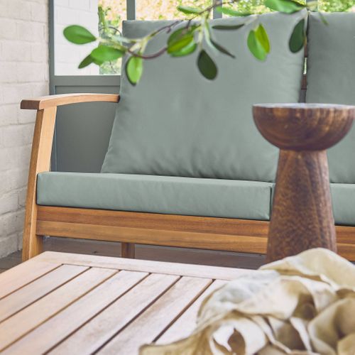 Salon De Jardin Ushuaia 5 Places Vert De Gris En Bois D'acacia. Un Canapé. Une Table. Deux