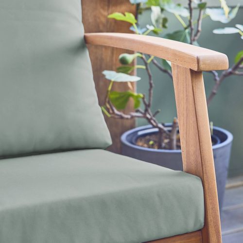 Salon De Jardin Ushuaia 5 Places Vert De Gris En Bois D'acacia. Un Canapé. Une Table. Deux