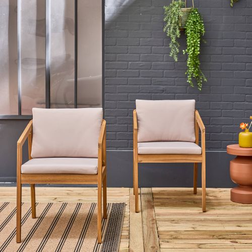 Lot De 2 Fauteuils De Jardin Beige Zamara En Bois D'acacia. 53 X 62 X 73 Cm