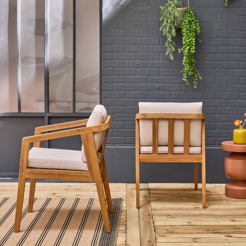 Lot De 2 Fauteuils De Jardin Beige Zamara En Bois D'acacia. 53 X 62 X 73 Cm