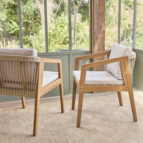 Lot De 2 Fauteuils De Jardin Granada En Bois D'acacia Avec Cordes. 62 X 53 X 72 Cm. Résistant Aux