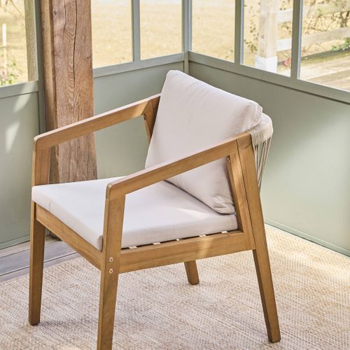 Lot De 2 Fauteuils De Jardin Granada En Bois D'acacia Avec Cordes. 62 X 53 X 72 Cm. Résistant Aux