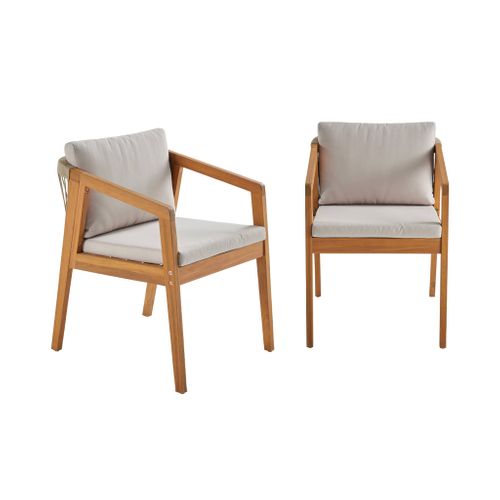 Lot De 2 Fauteuils De Jardin Granada En Bois D'acacia Avec Cordes. 62 X 53 X 72 Cm. Résistant Aux