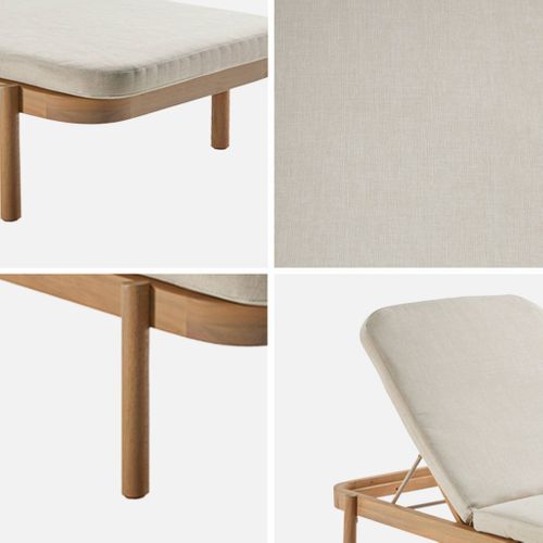 Lot De 2 Bains De Soleil Punta Cana En Bois D'acacia. Inclinable. Déhoussable. Coussin Beige En