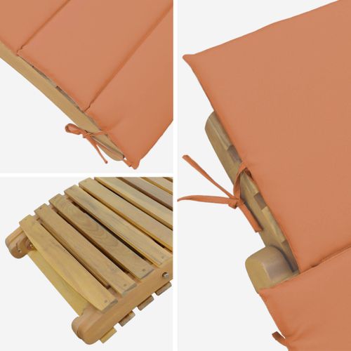Lot De 2 Bains De Soleil En Bois D'acacia Laure Avec Coussin Terracotta En Polyester. 184 X 55 X