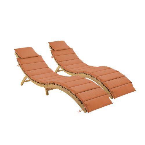 Lot De 2 Bains De Soleil En Bois D'acacia Laure Avec Coussin Terracotta En Polyester. 184 X 55 X