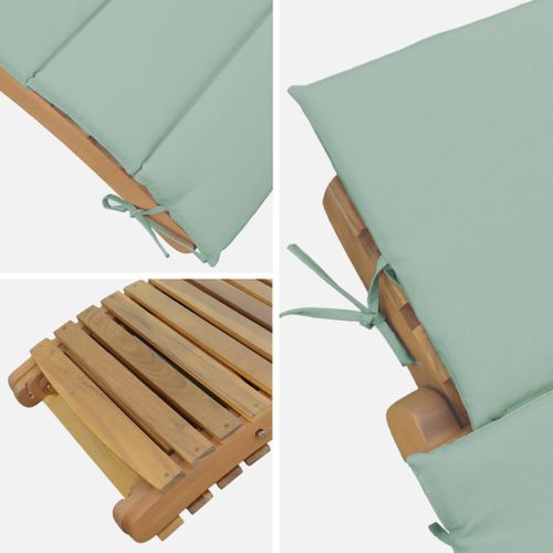Lot De 2 Bains De Soleil En Bois D'acacia Laure Avec Coussin Vert De Gris En Polyester. 184 X 55 X