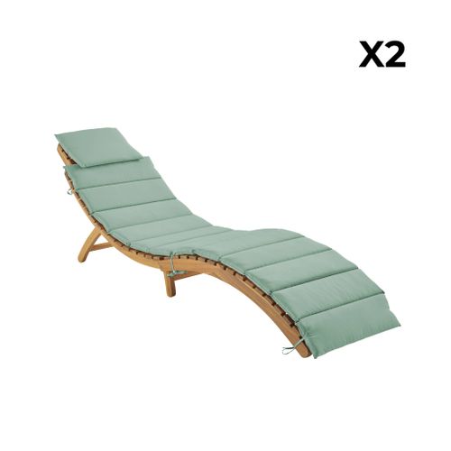 Lot De 2 Bains De Soleil En Bois D'acacia Laure Avec Coussin Vert De Gris En Polyester. 184 X 55 X