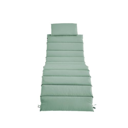 Lot De 2 Bains De Soleil En Bois D'acacia Laure Avec Coussin Vert De Gris En Polyester. 184 X 55 X