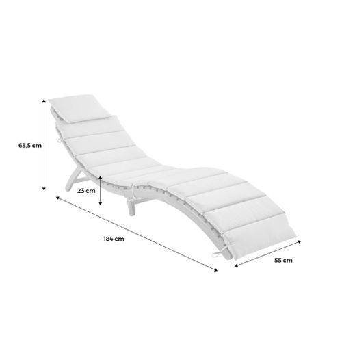 Lot De 2 Bains De Soleil En Bois D'acacia Laure Avec Coussin Vert De Gris En Polyester. 184 X 55 X