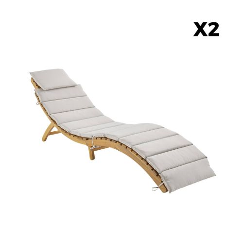Lot De 2 Bains De Soleil En Bois D'acacia Laure Avec Coussin Beige En Polyester. 184 X 55 X 63.5 Cm
