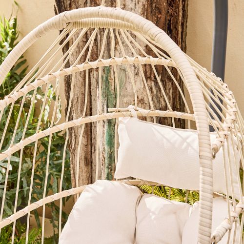 Fauteuil Oeuf Suspendu Beige Toscana Acier. Osier. Polyester. 105 X 105 X 196 Cm