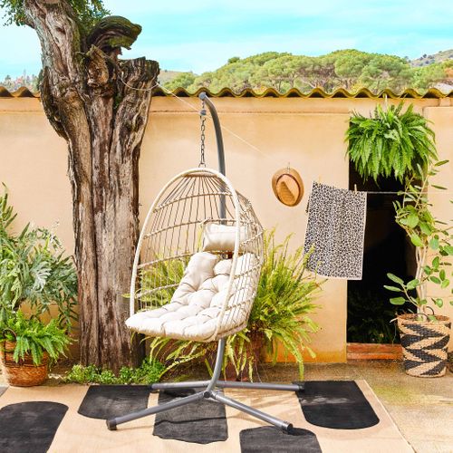 Fauteuil Oeuf Suspendu Beige Toscana Acier. Osier. Polyester. 105 X 105 X 196 Cm