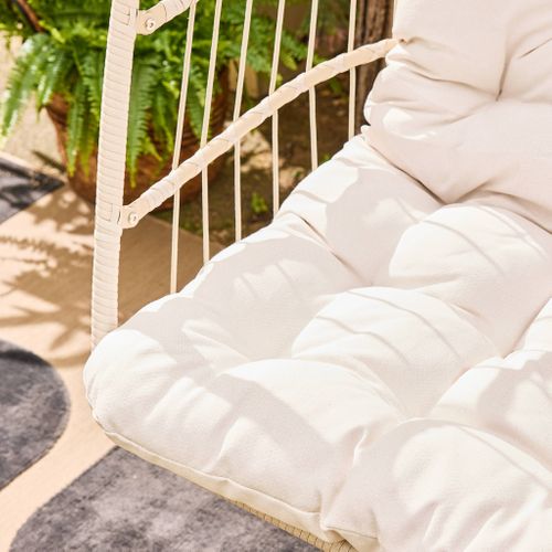 Fauteuil Oeuf Suspendu Beige Toscana Acier. Osier. Polyester. 105 X 105 X 196 Cm