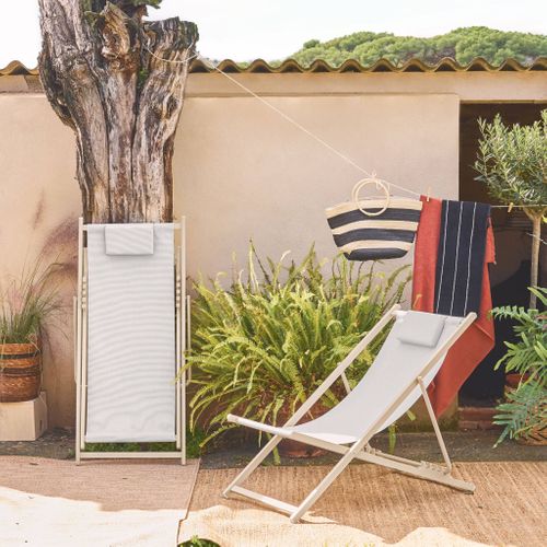 Lot De 2 Chaises Pliantes Matera Acier Et Textilène Avec Coussin. Beige. 102 X 62 X 81 Cm